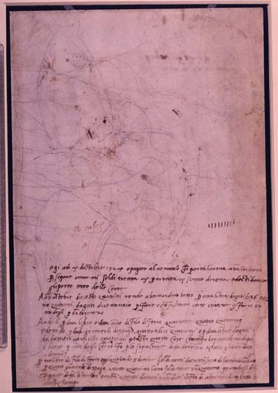 W.31 Pagina uit een schetsboek, met script door Michelangelo Buonarroti